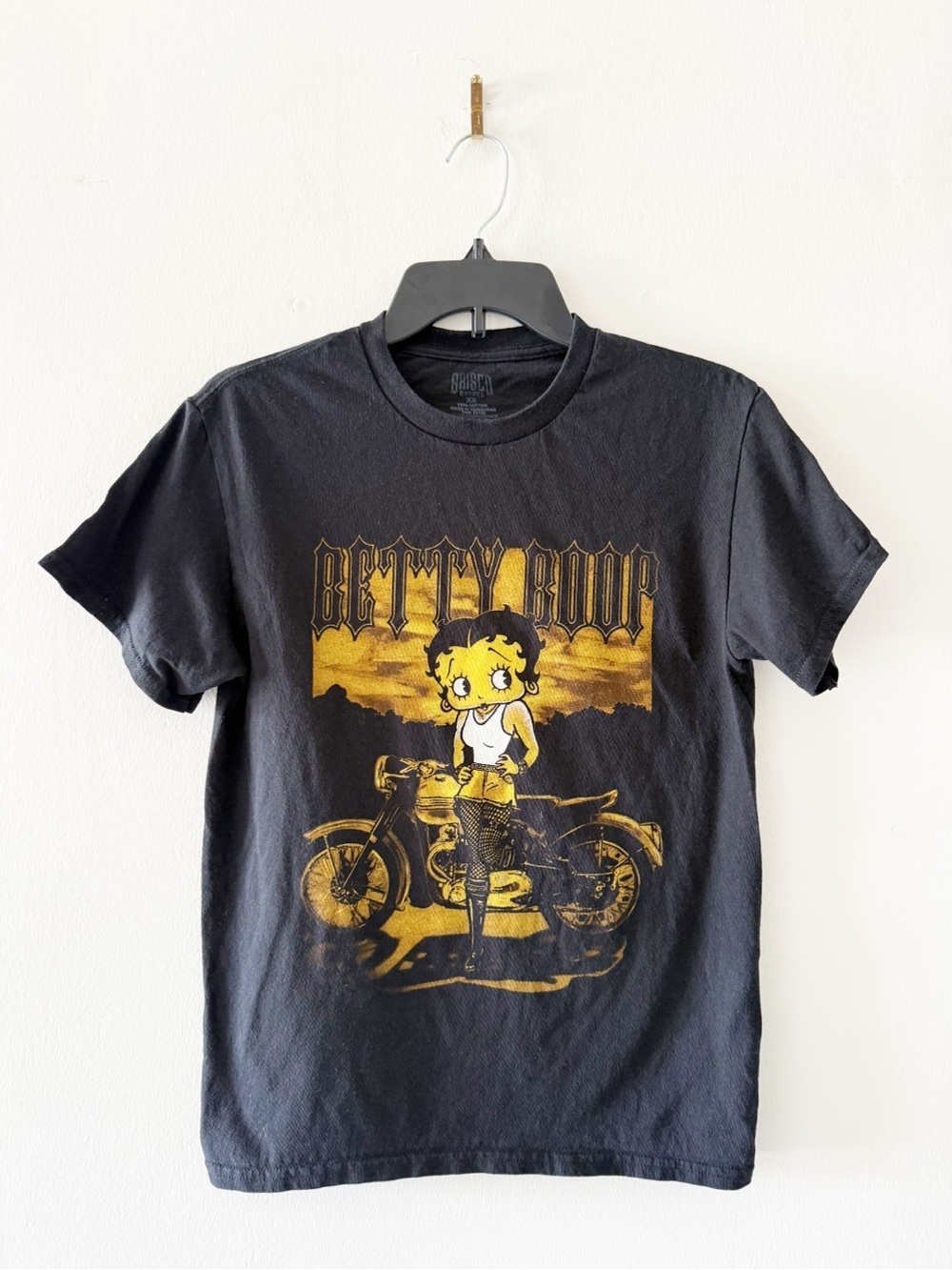 Betty Boop Biker Motorcycle Black Short Sleeve Graphic Tee T-Shirt Size XS